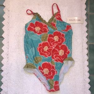 Girls size 12 floral Penelope plum swimsuit. NWT